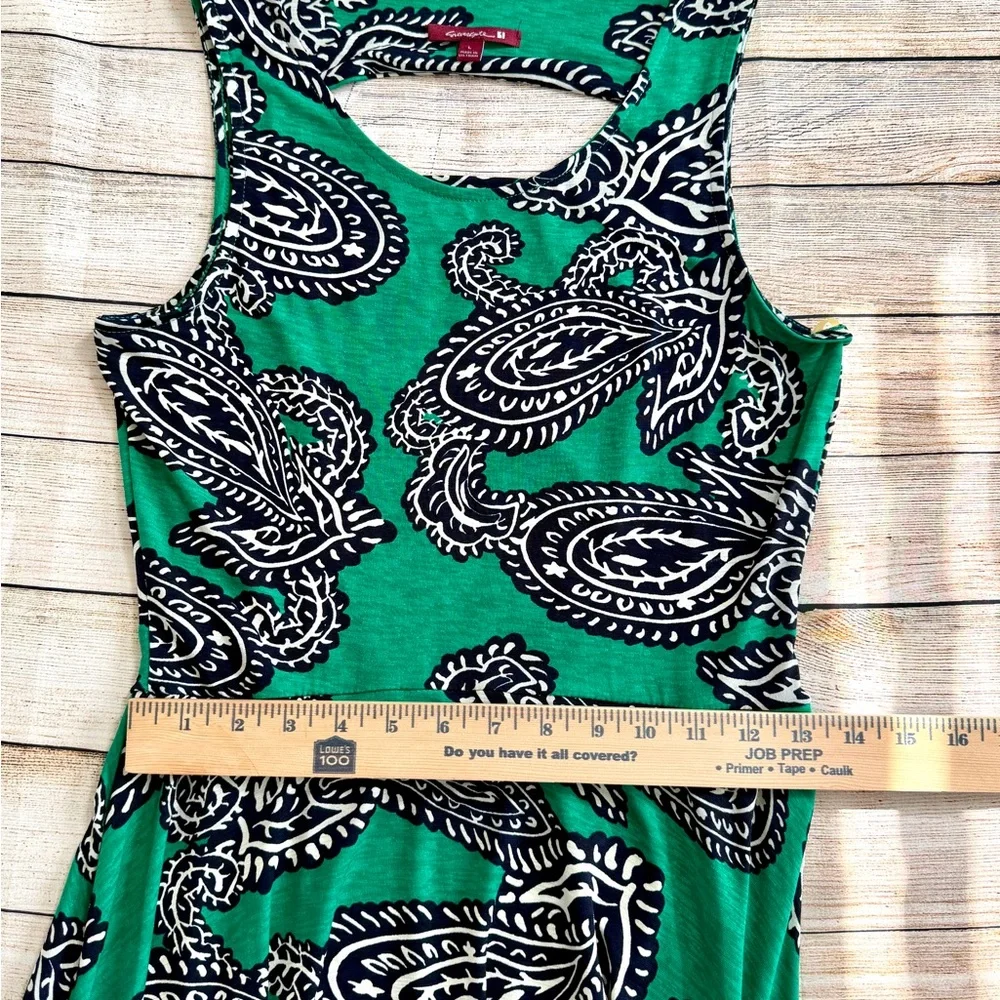 Women's Size L Green Paisley Sleeveless Dress Handkerchief Hem Mixed Print